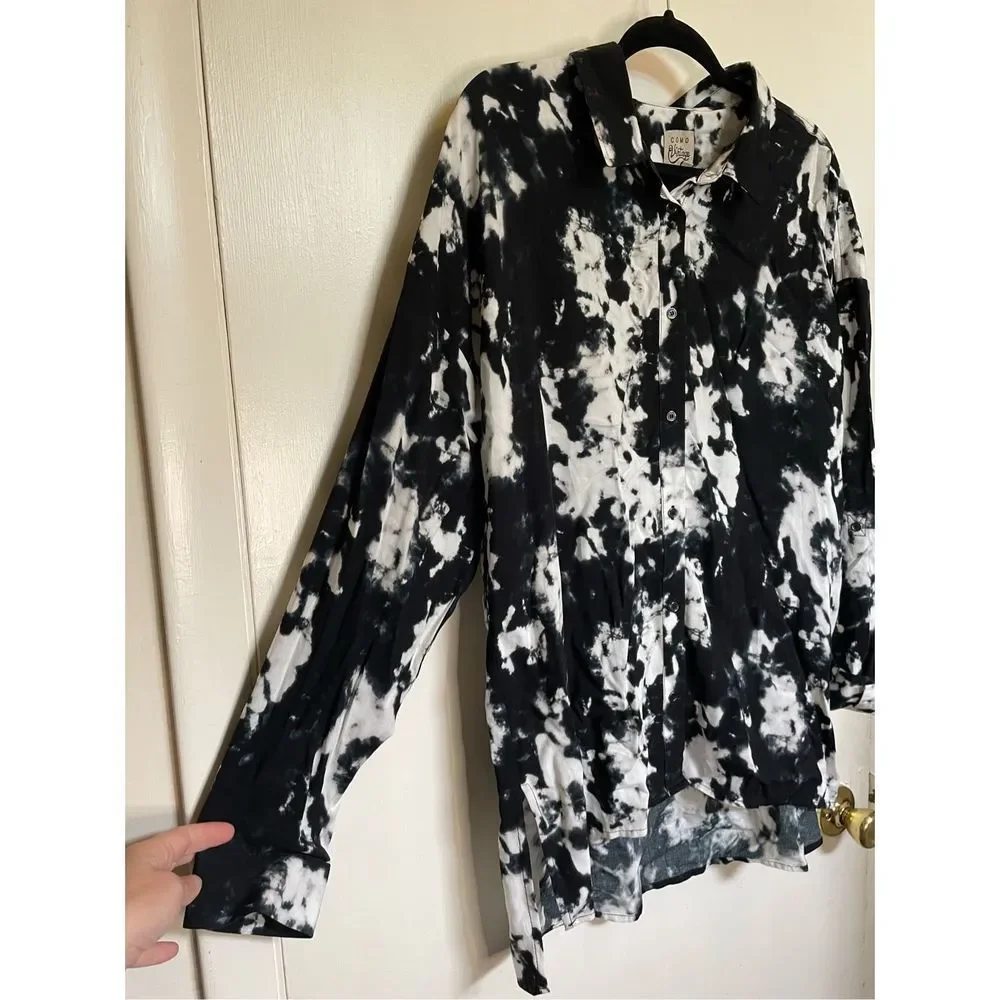 Cosmo vintage long sleeve button down black and white blouse size L. - Picture 6 of 12